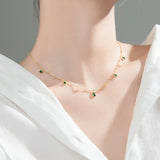 Trustdavis 925 Silver Sweet Square Green CZ Necklace For Women Wedding