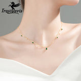 Trustdavis 925 Silver Sweet Square Green CZ Necklace For Women Wedding