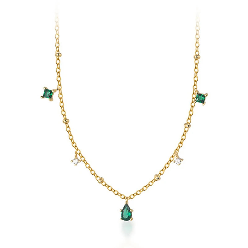 Trustdavis 925 Silver Sweet Square Green CZ Necklace For Women Wedding