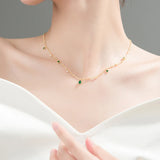 Trustdavis 925 Silver Sweet Square Green CZ Necklace For Women Wedding