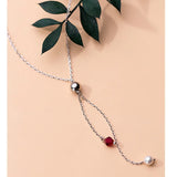 Trustdavis 925 Silver Tassel Pearl Crystal Clavicle Necklace Wedding Jewelry