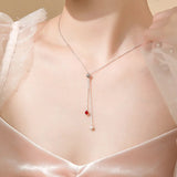 Trustdavis 925 Silver Tassel Pearl Crystal Clavicle Necklace Wedding Jewelry