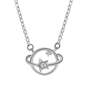 Trustdavis 925 Silver Universe Planet CZ Pendant Necklace for Women