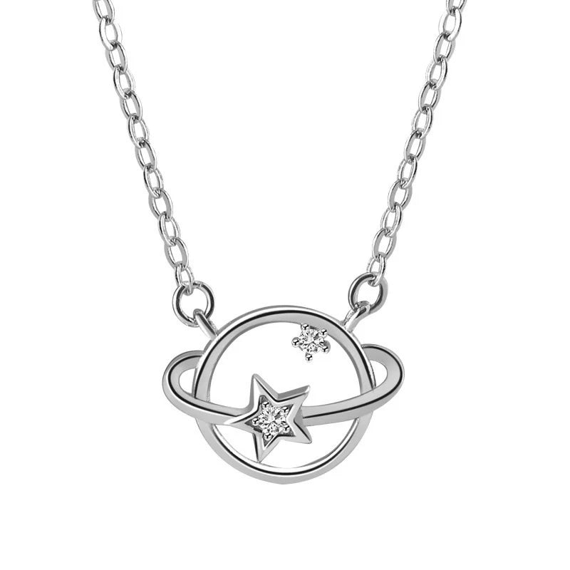 Trustdavis 925 Silver Universe Planet CZ Pendant Necklace for Women