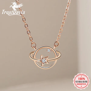 Trustdavis 925 Silver Universe Planet CZ Pendant Necklace for Women