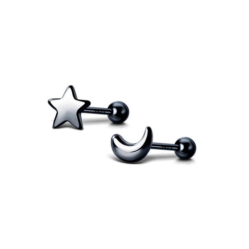 Trustdavis 925 Silver Star Moon Stud Earrings Mini Jewelry