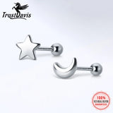 Trustdavis 925 Silver Star Moon Stud Earrings Mini Jewelry