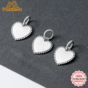 Trustdavis Real 925 Thai Silver Heart Love Charm Pendant DIY Accessories