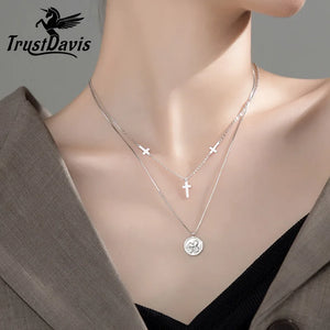 Trustdavis 925 Silver Cross Coin Pendant Necklace For Women