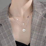 Trustdavis 925 Silver Cross Coin Pendant Necklace For Women