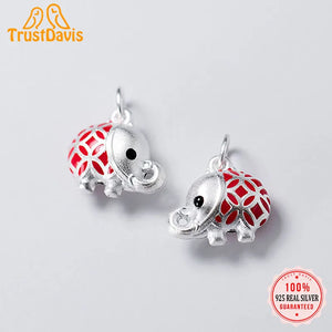Trustdavis S999 Sterling Silver 3D Red Elephant Charm Pendant