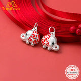 Trustdavis S999 Sterling Silver 3D Red Elephant Charm Pendant