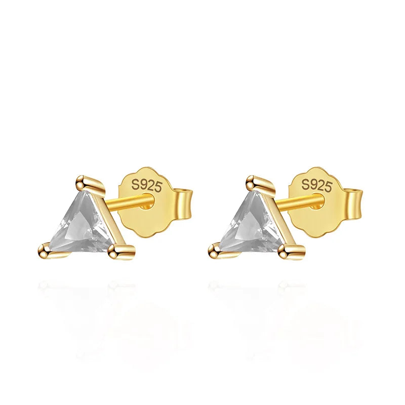 Trustdavis Silver CZ Triangle Round Stud Earrings For Women