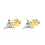 Trustdavis Silver CZ Triangle Round Stud Earrings For Women