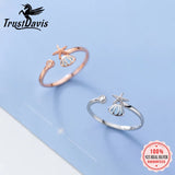 Trustsdavis 925 Silver Sea Shells Cocktail Opening Ring Women Wedding Jewelry