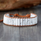 Tube Shape Howlite Leather Wrap Bracelet Bohemian Weaving Stone Strand