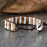 Tube Shape Howlite Leather Wrap Bracelet Bohemian Weaving Stone Strand