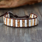 Tube Shape Howlite Leather Wrap Bracelet Bohemian Weaving Stone Strand
