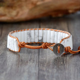Tube Shape Howlite Leather Wrap Bracelet Bohemian Weaving Stone Strand