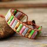 Tube Shape Howlite Leather Wrap Bracelet Bohemian Weaving Stone Strand