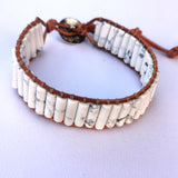Howlite Leather Wrap Bracelet Bohemian Stone Strand