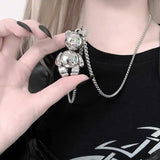Hip Hop Cartoon Bear Pendant Necklace Stainless Steel Chain