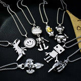 Hip Hop Cartoon Bear Pendant Necklace Stainless Steel Chain