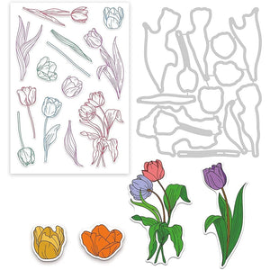 Tulip Cutting Dies and Stamps Set for Thanksgiving Card Making