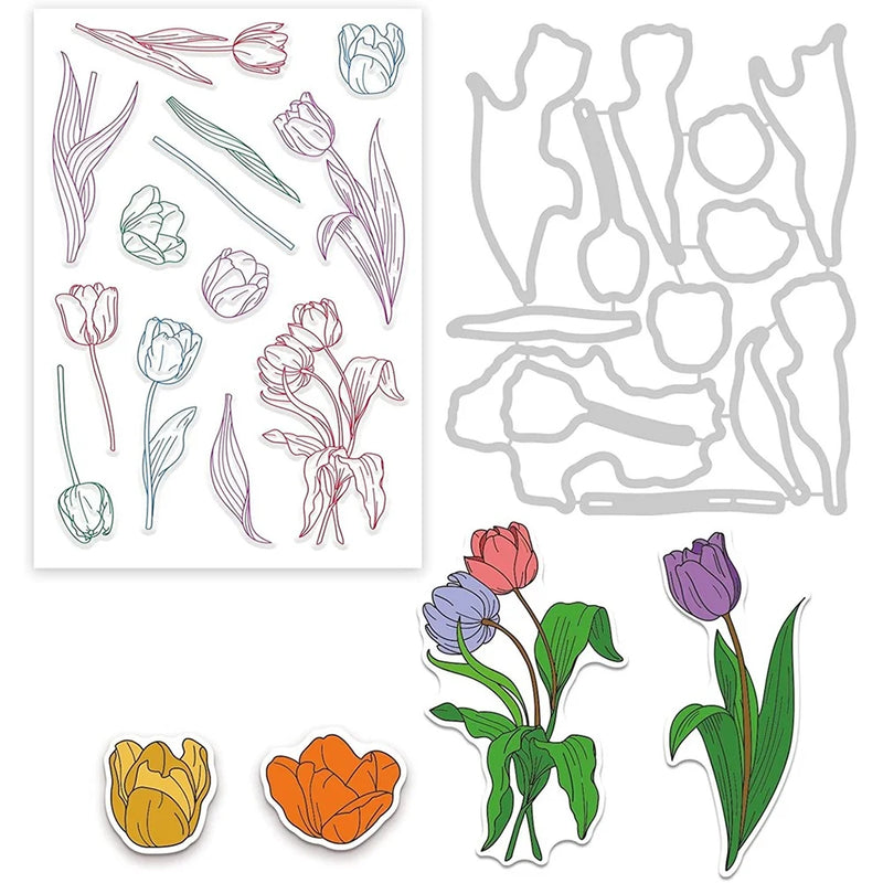 Tulip Cutting Dies and Stamps Set for Thanksgiving Card Making