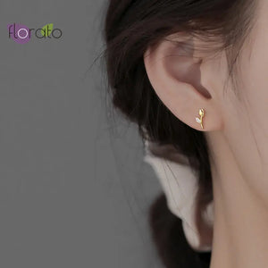 Tulip Earrings 925 Silver Flower Stud Earrings Crystal Piercing Jewelry