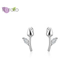 Tulip Earrings 925 Silver Flower Stud Earrings Crystal Piercing Jewelry