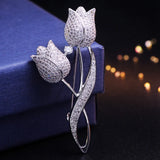 Tulip Cz Brooch Pin Rose Flower Brooch Costume Jewelry