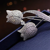 Tulip Cz Brooch Pin Rose Flower Brooch Costume Jewelry