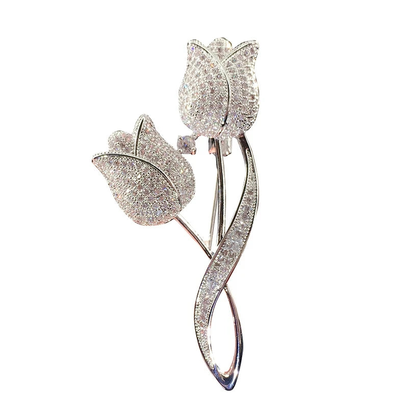 Tulip Cz Brooch Pin Rose Flower Brooch Costume Jewelry