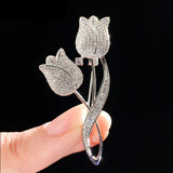 Tulip Cz Brooch Pin Rose Flower Brooch Costume Jewelry