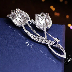 Tulip Cz Brooch Pin Rose Flower Brooch Costume Jewelry