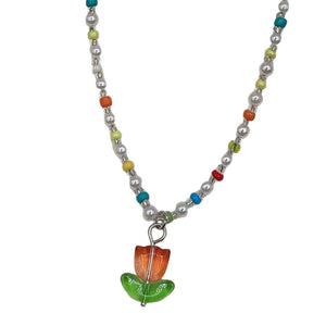 Tulip Flower Pendant Necklace Dainty Bead Chain Jewelry