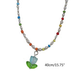 Tulip Flower Pendant Necklace Dainty Bead Chain Jewelry