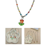 Tulip Flower Pendant Necklace Dainty Bead Chain Jewelry