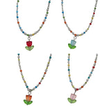 Tulip Flower Pendant Necklace Dainty Bead Chain Jewelry