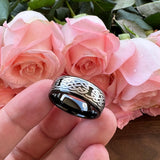Tungsten 8mm Infinity Engraved Wedding Band Polished Comfort Fit