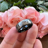 Tungsten 8mm Infinity Engraved Wedding Band Polished Comfort Fit
