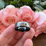 Tungsten 8mm Infinity Engraved Wedding Band Polished Comfort Fit