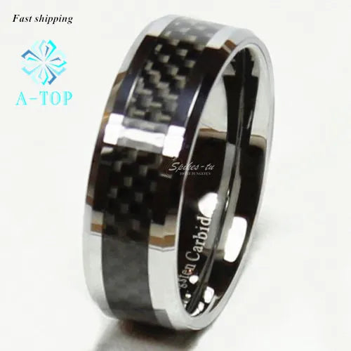 Tungsten Carbon Fiber Wedding Band Men Women Engagement Ring