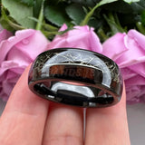 Tungsten Carbide 8mm Ring Wood Meteorite Inlay Polished Finish