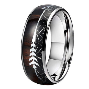 Tungsten Carbide 8mm Ring Wood Meteorite Inlay Polished Finish
