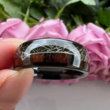 Tungsten Carbide 8mm Ring Wood Meteorite Inlay Polished Finish