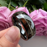 Tungsten Carbide 8mm Ring Wood Meteorite Inlay Polished Finish
