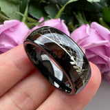 Tungsten Carbide 8mm Ring Wood Meteorite Inlay Polished Finish