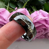 Tungsten Carbide 8mm Ring Wood Meteorite Inlay Polished Finish